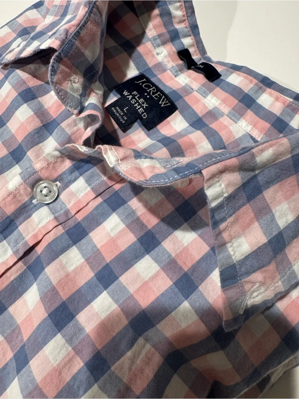 J.Crew Flex Washed Slim Fit Plaid Button Down Shirt Large Pink Blue Check